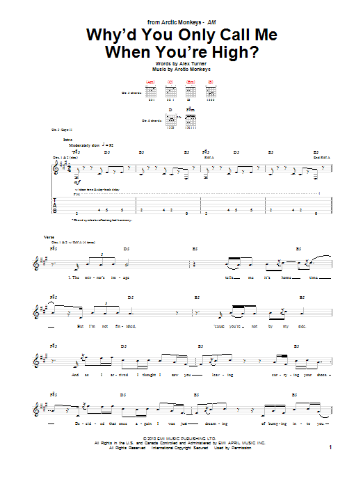 Arctic Monkeys Why'd You Only Call Me When You're High? Sheet Music