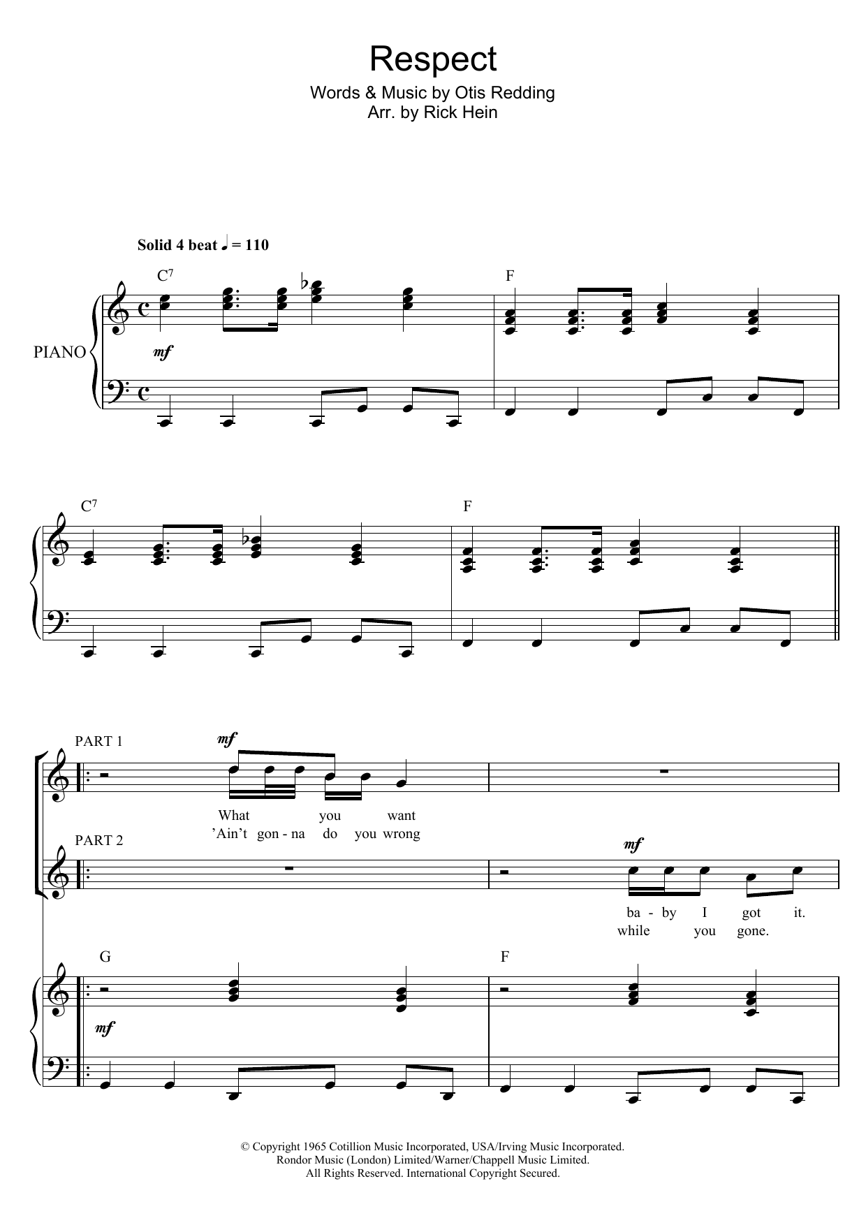 Aretha Franklin Respect (Arr. Rick Hein) Sheet Music