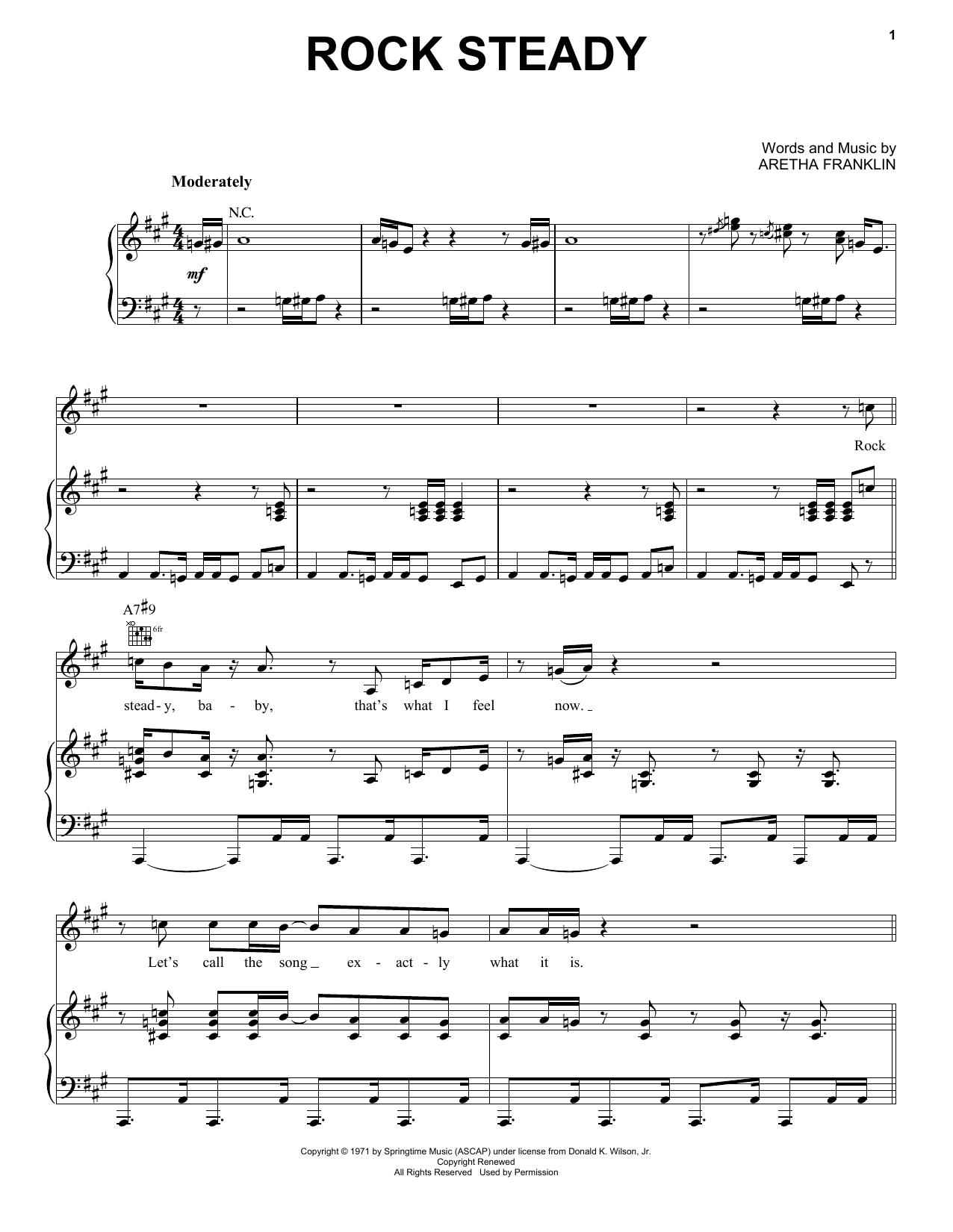 Aretha Franklin Rock Steady Sheet Music