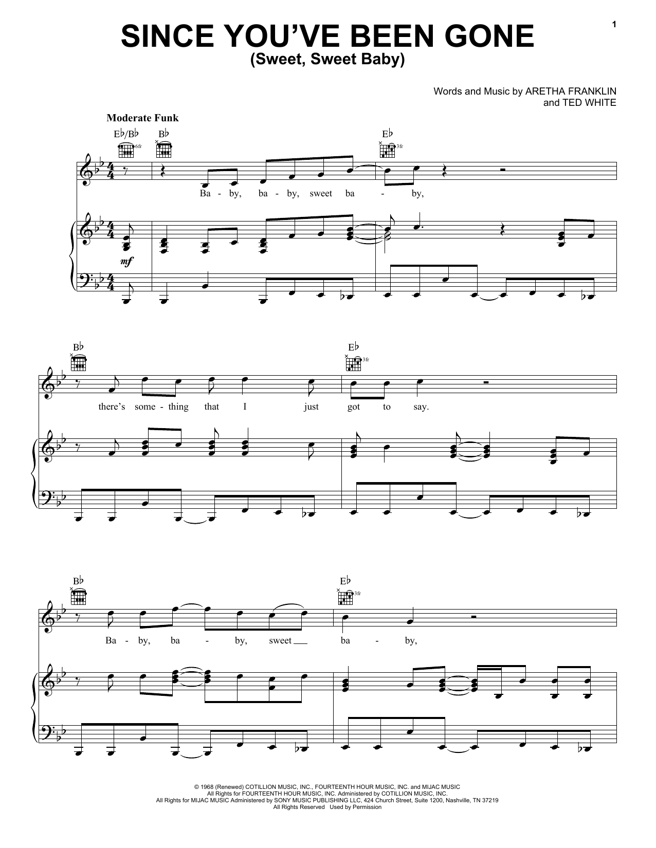 Aretha Franklin Since You've Been Gone (Sweet, Sweet Baby) Sheet Music