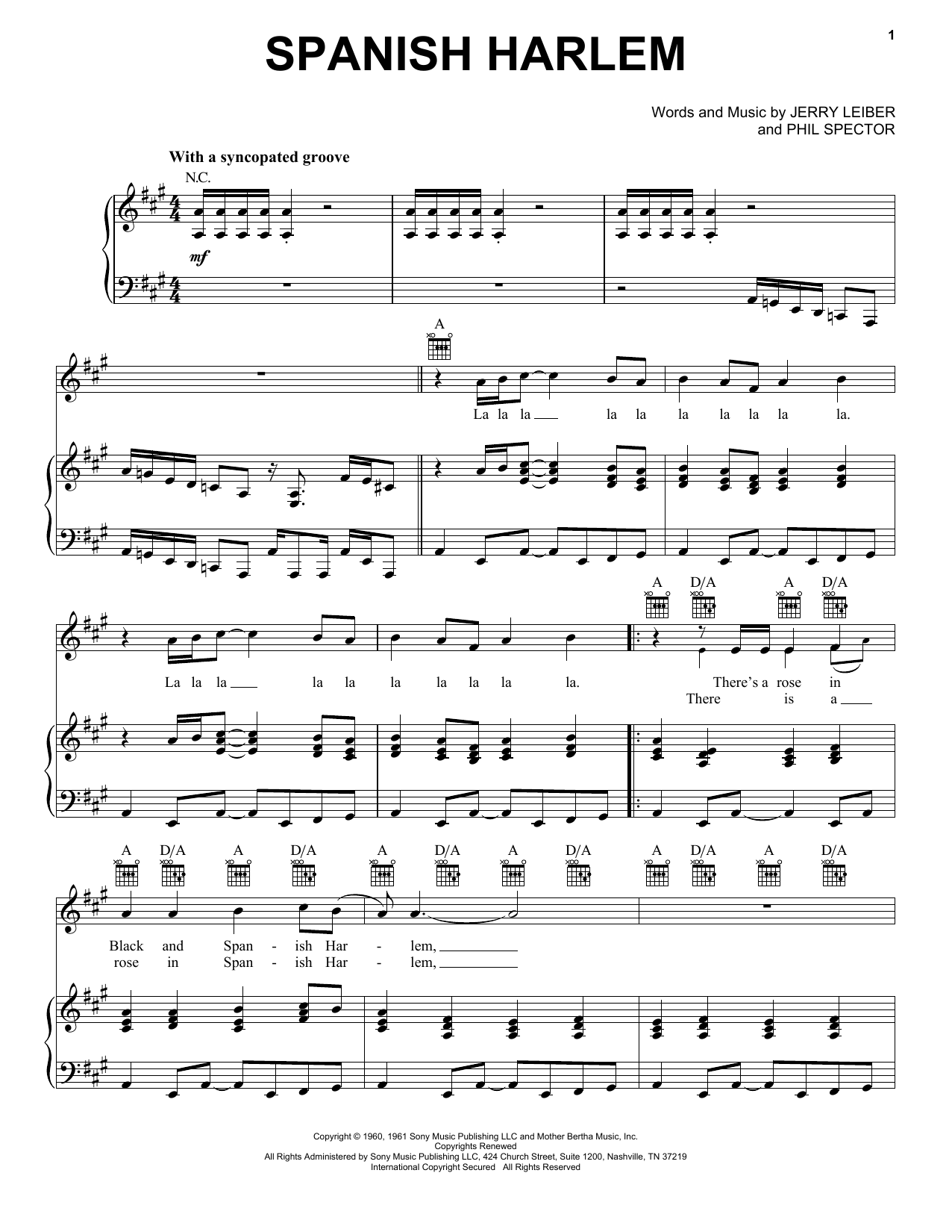 Aretha Franklin Spanish Harlem Sheet Music