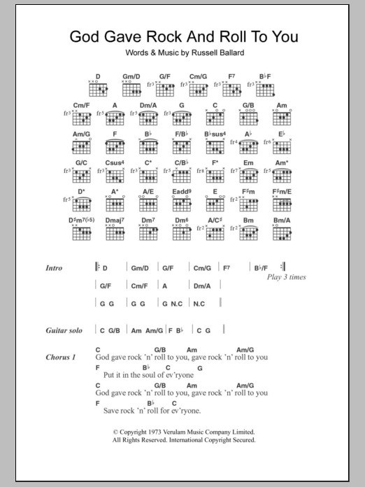 Argent God Gave Rock And Roll To You Sheet Music