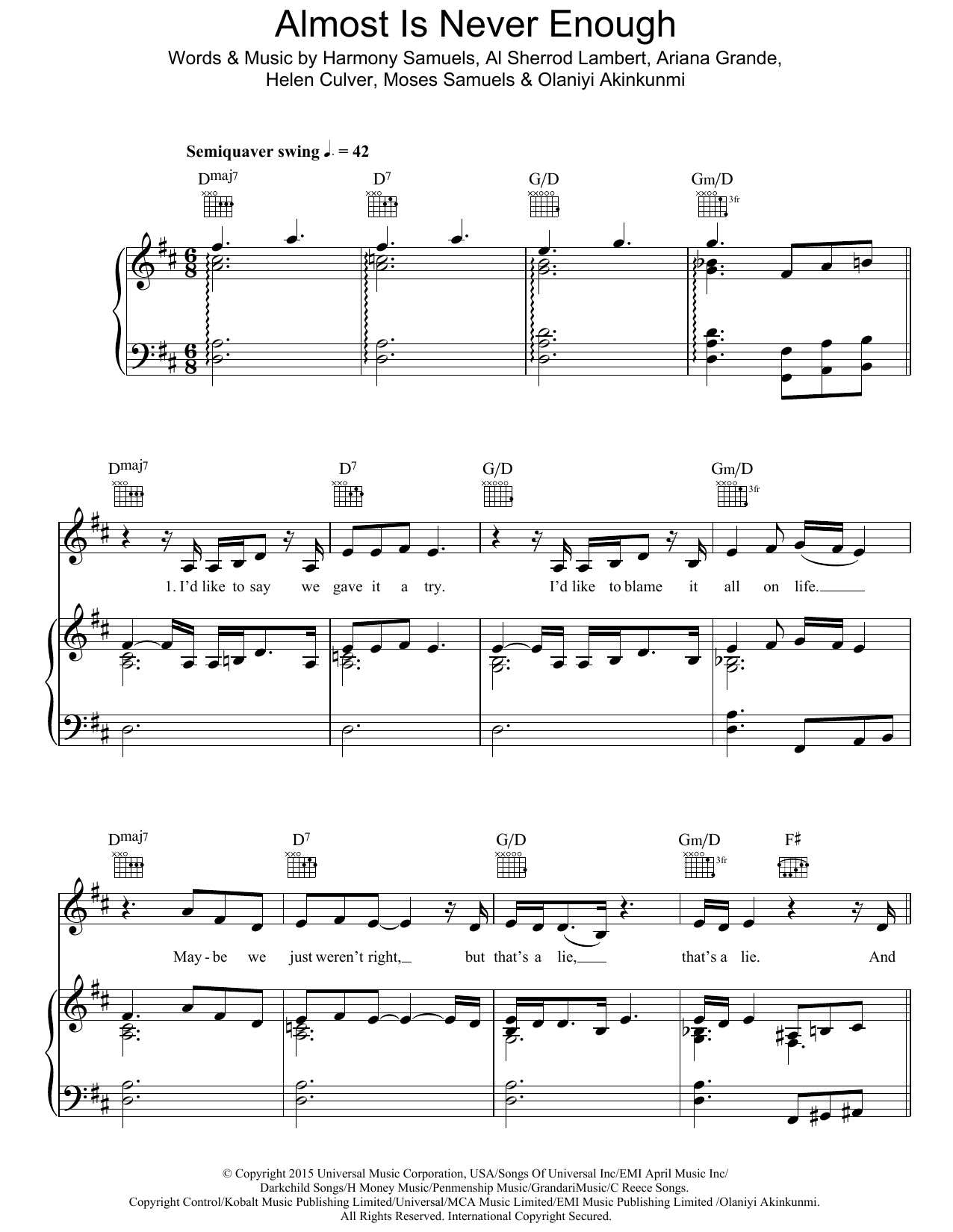 Ariana Grande Almost Is Never Enough (featuring Nathan Sykes) Sheet Music