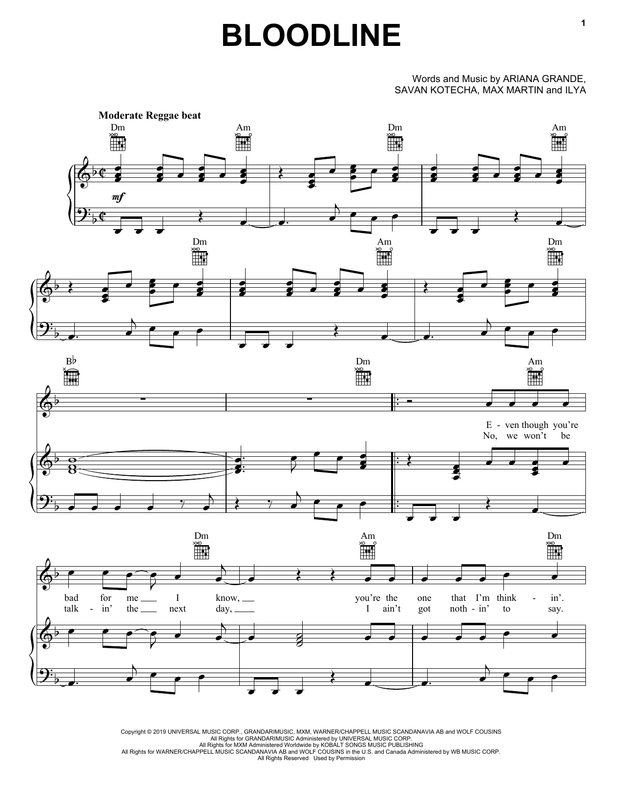 Ariana Grande Bloodline Sheet Music