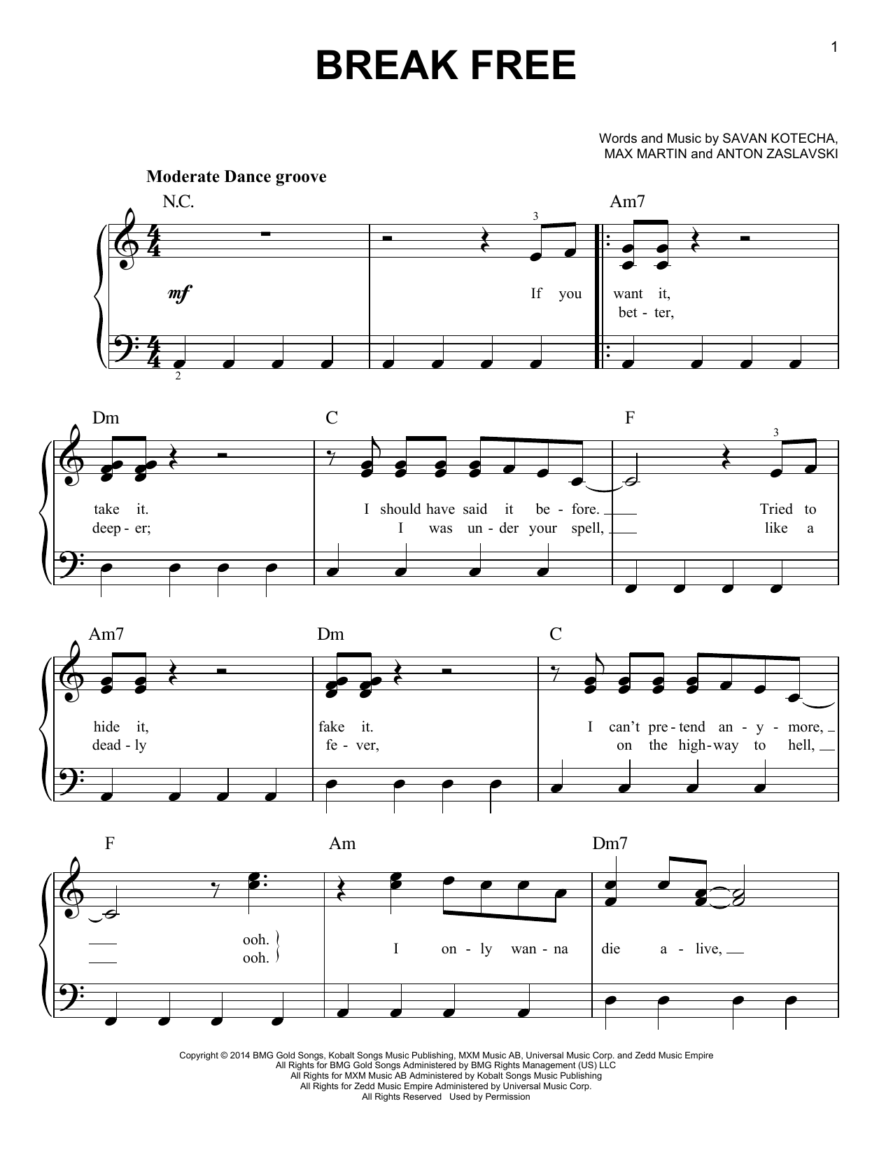 Ariana Grande Break Free (feat. Zedd) Sheet Music