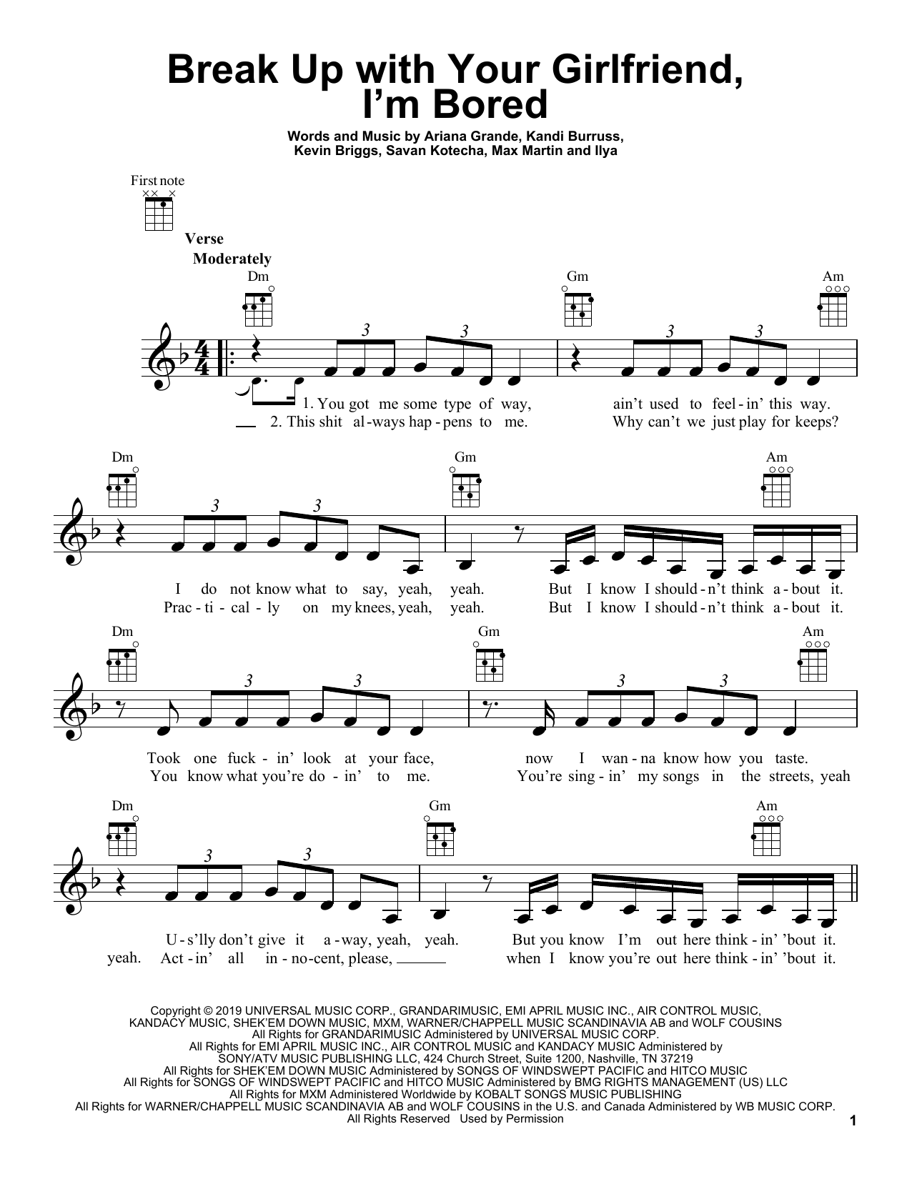 Ariana Grande break up with your girlfriend, i'm bored Sheet Music