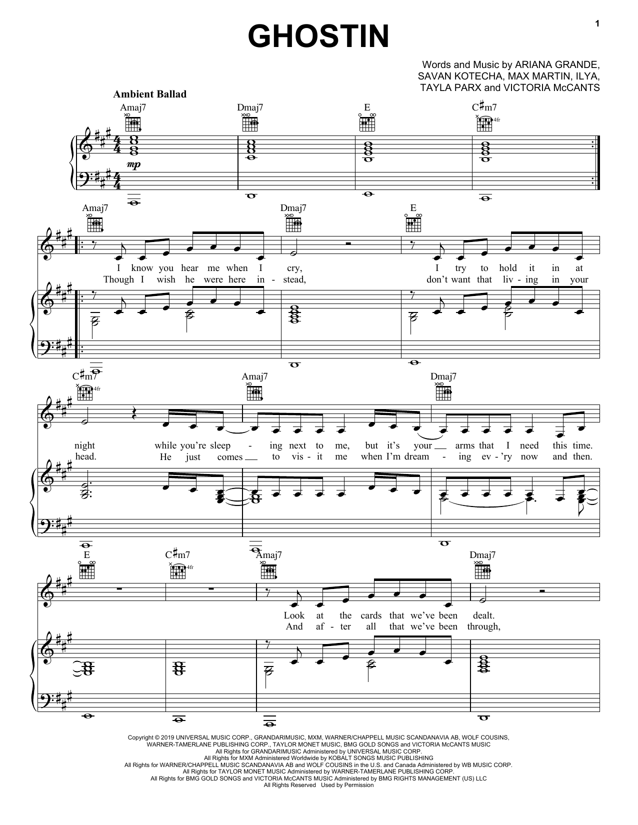 Ariana Grande Ghostin Sheet Music
