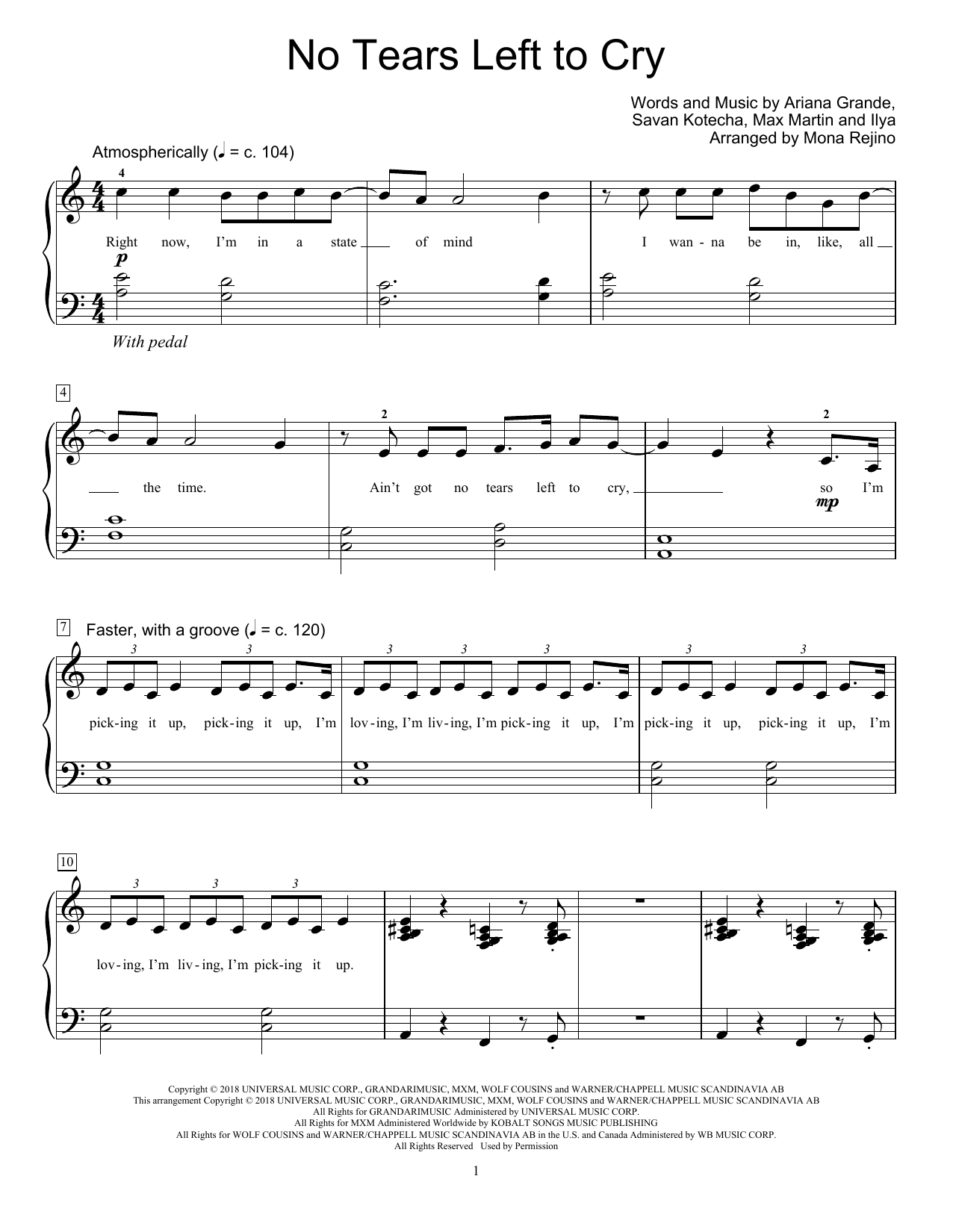 Ariana Grande No Tears Left To Cry (arr. Mona Rejino) Sheet Music