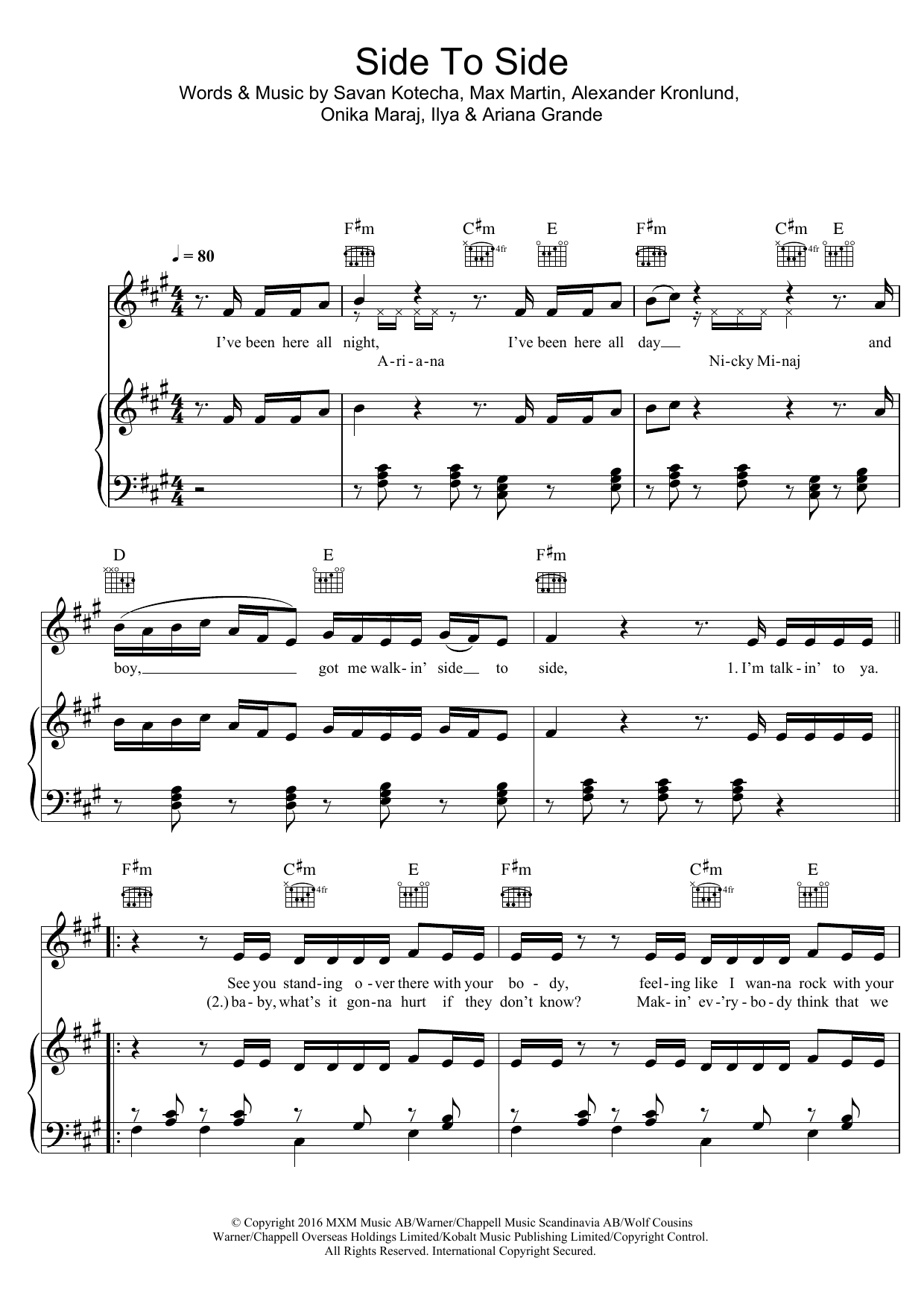 Ariana Grande Side To Side (featuring Nicki Minaj) Sheet Music