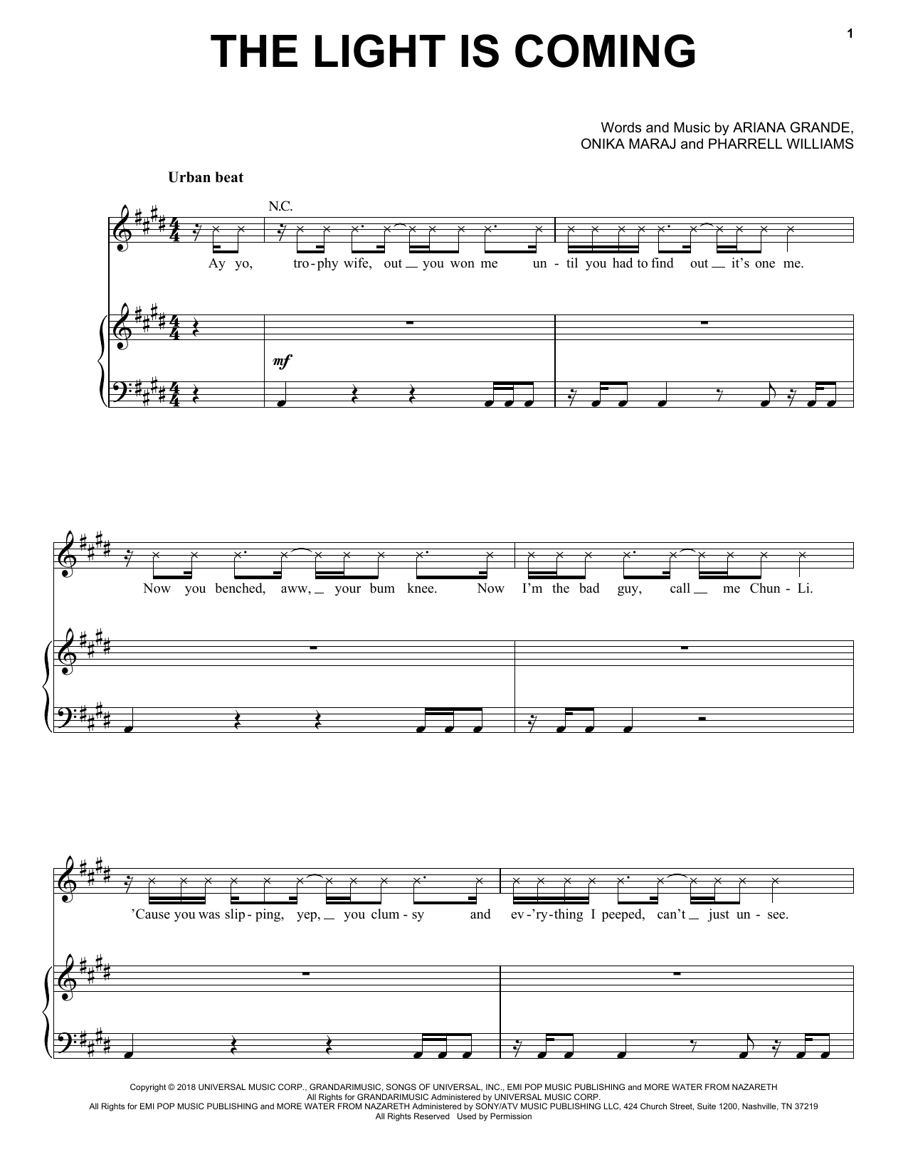 Ariana Grande The Light Is Coming (feat. Nicki Minaj) Sheet Music