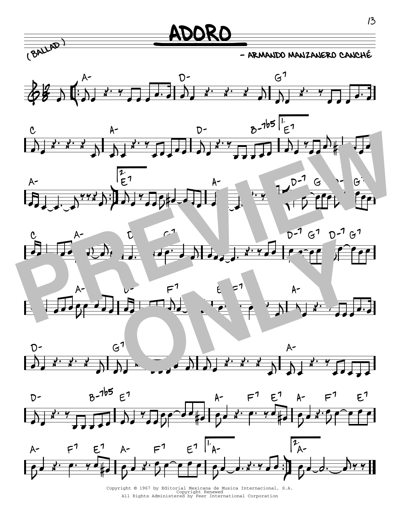 Armando Manzanero Canche Adoro Sheet Music