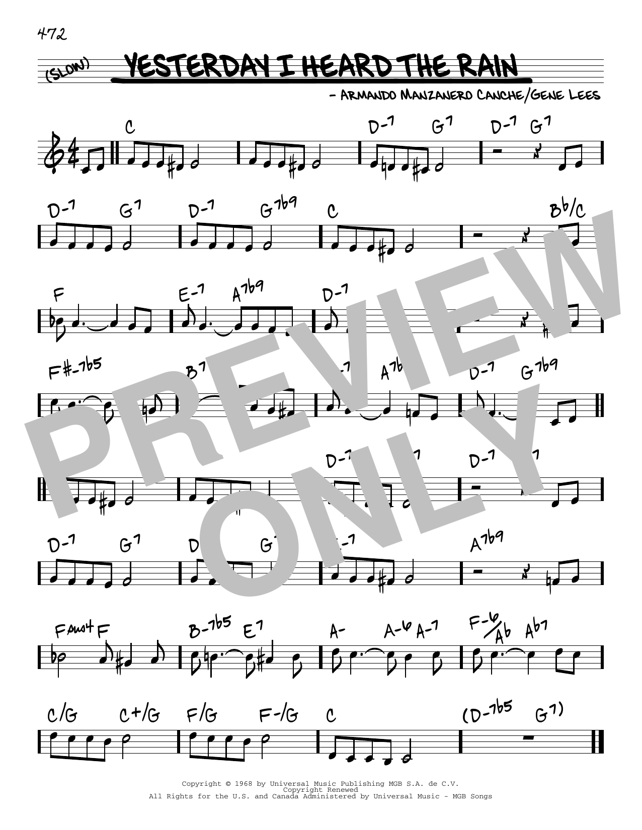 Armando Manzanero Canche Yesterday I Heard The Rain Sheet Music