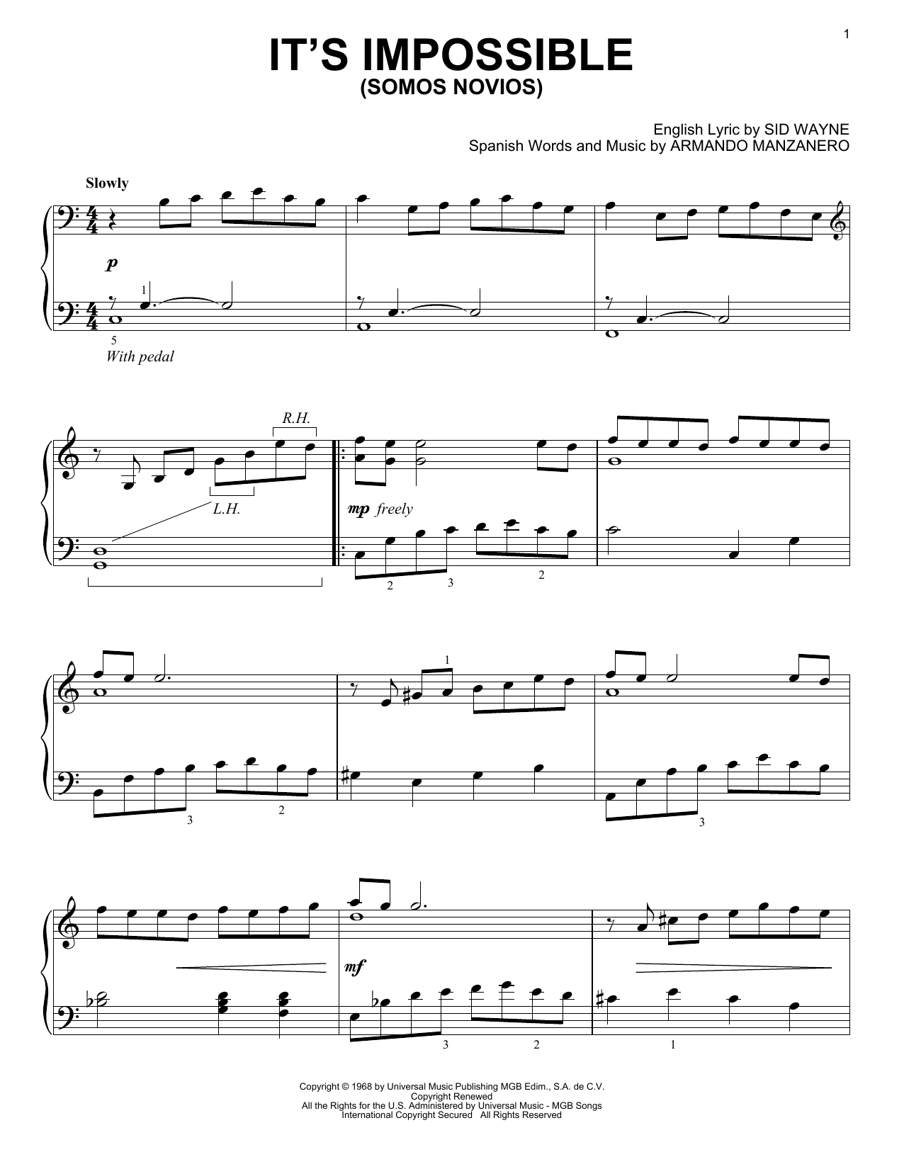 Armando Manzanero It's Impossible (Somos Novios) Sheet Music