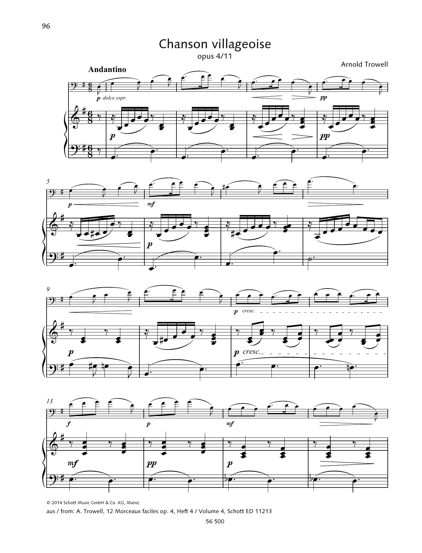 Arnold Trowell Chanson villageoise Sheet Music