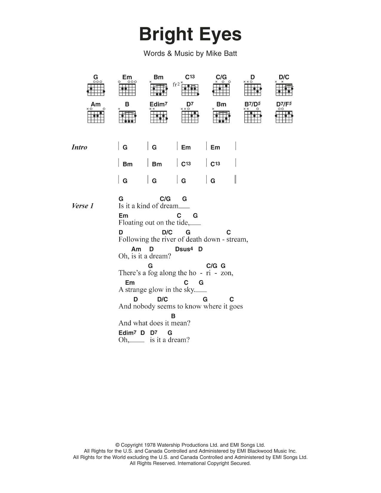 Art Garfunkel Bright Eyes Sheet Music