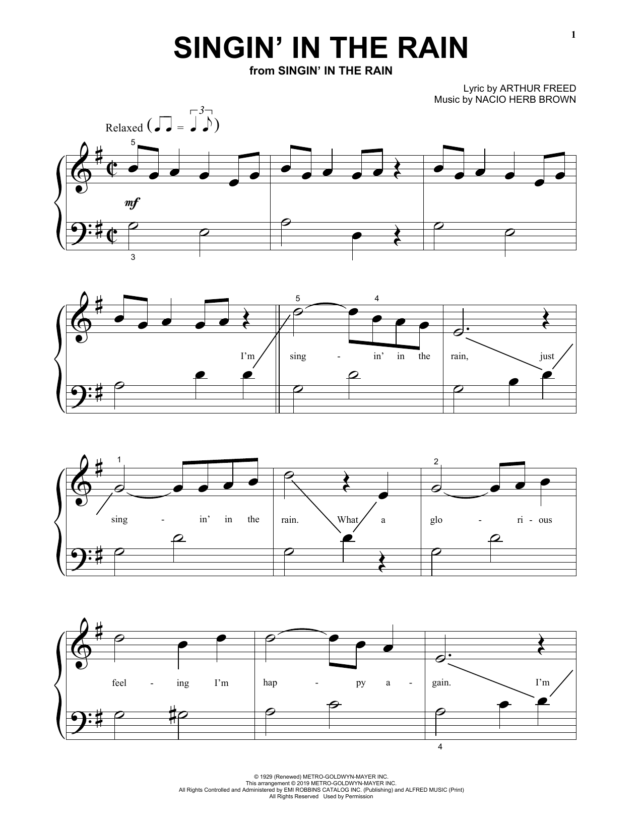 Arthur Freed and Nacio Herb Brown Singin' In The Rain Sheet Music