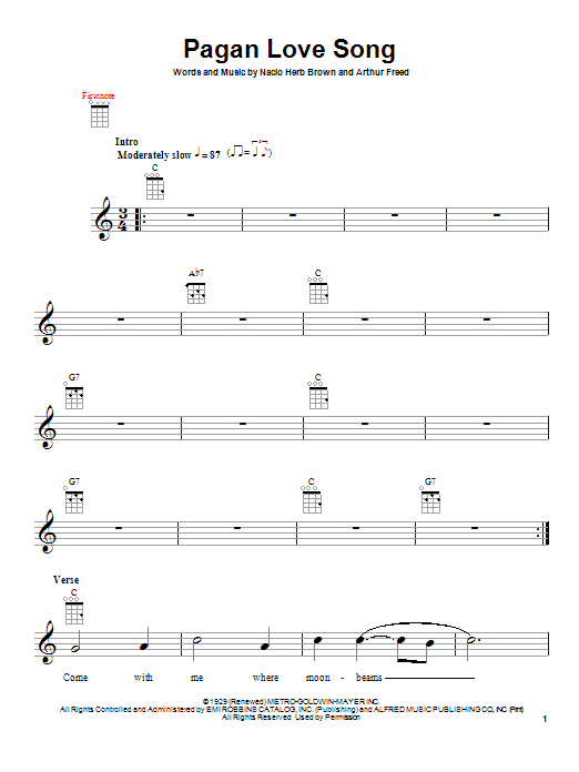 Arthur Freed Pagan Love Song Sheet Music