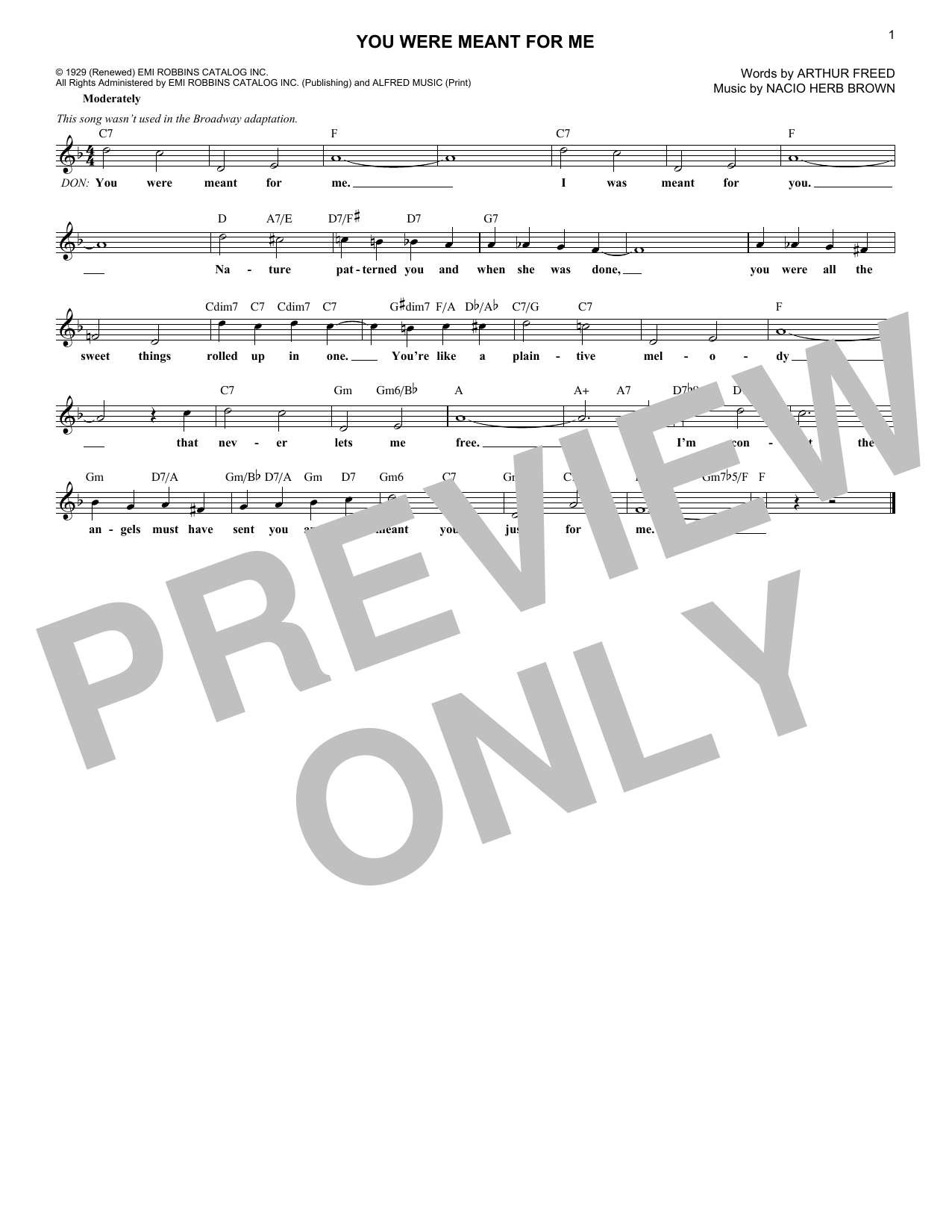 Arthur Freed You Were Meant For Me Sheet Music
