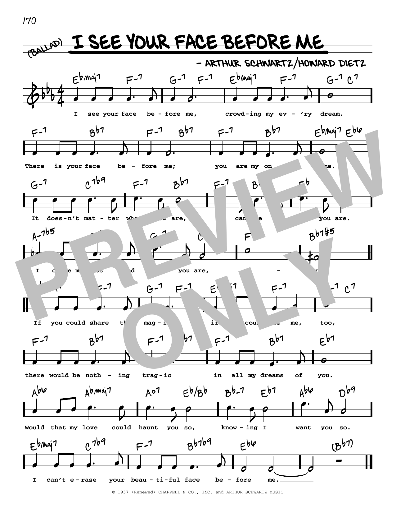 Arthur Schwartz I See Your Face Before Me (High Voice) Sheet Music