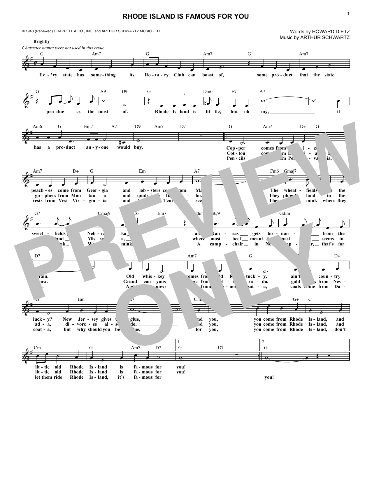 Arthur Schwartz Rhode Island Is Famous For You (from Inside U.S.A.) Sheet Music