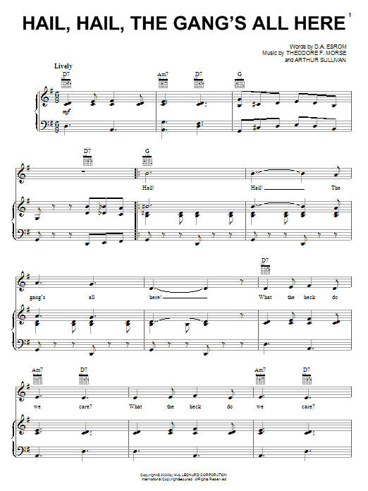 Arthur Sullivan Hail, Hail, The Gang's All Here Sheet Music