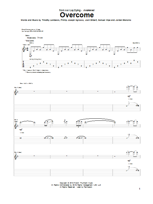 As I Lay Dying Overcome Sheet Music