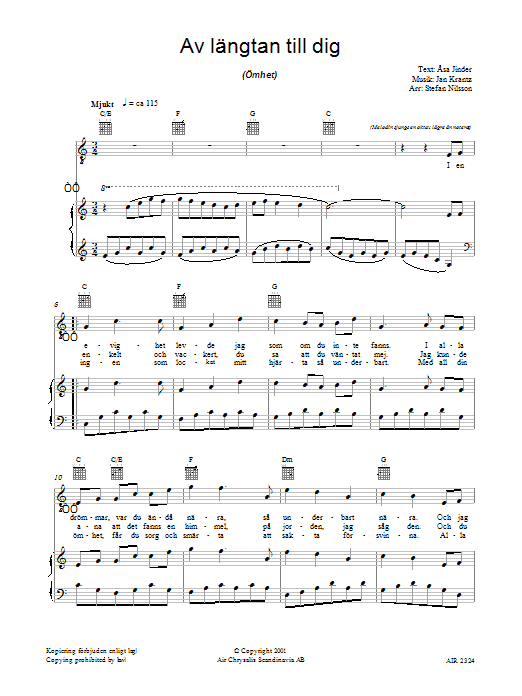 Asa Jinder Av Langtan Till Dig Sheet Music