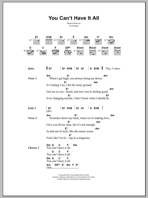 Ash You Can't Have It All Sheet Music