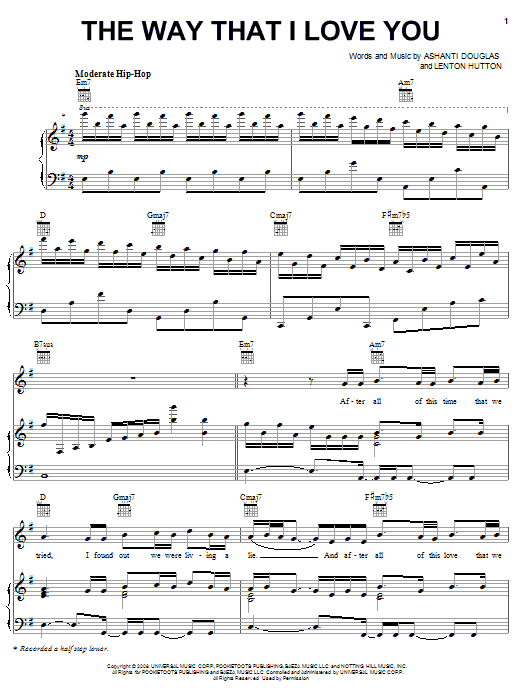 Ashanti The Way That I Love You Sheet Music