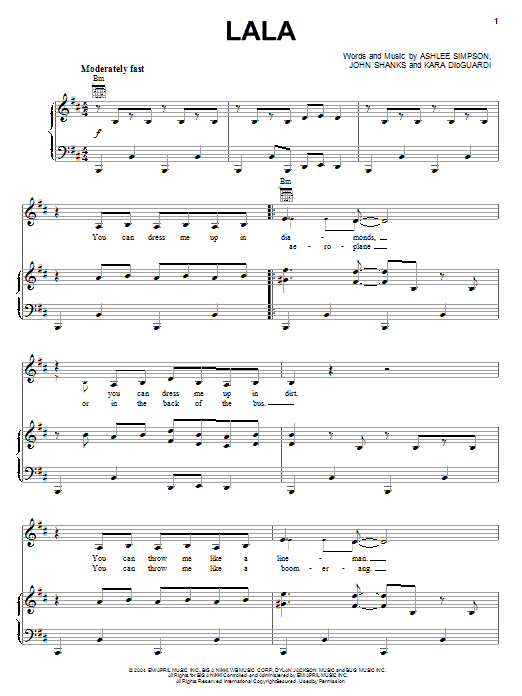 Ashlee Simpson Lala Sheet Music
