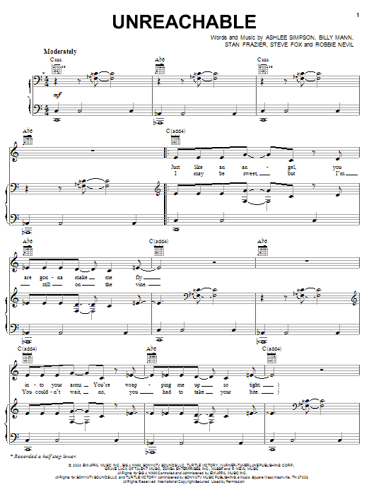 Ashlee Simpson Unreachable Sheet Music