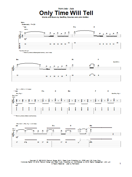 Asia Only Time Will Tell Sheet Music