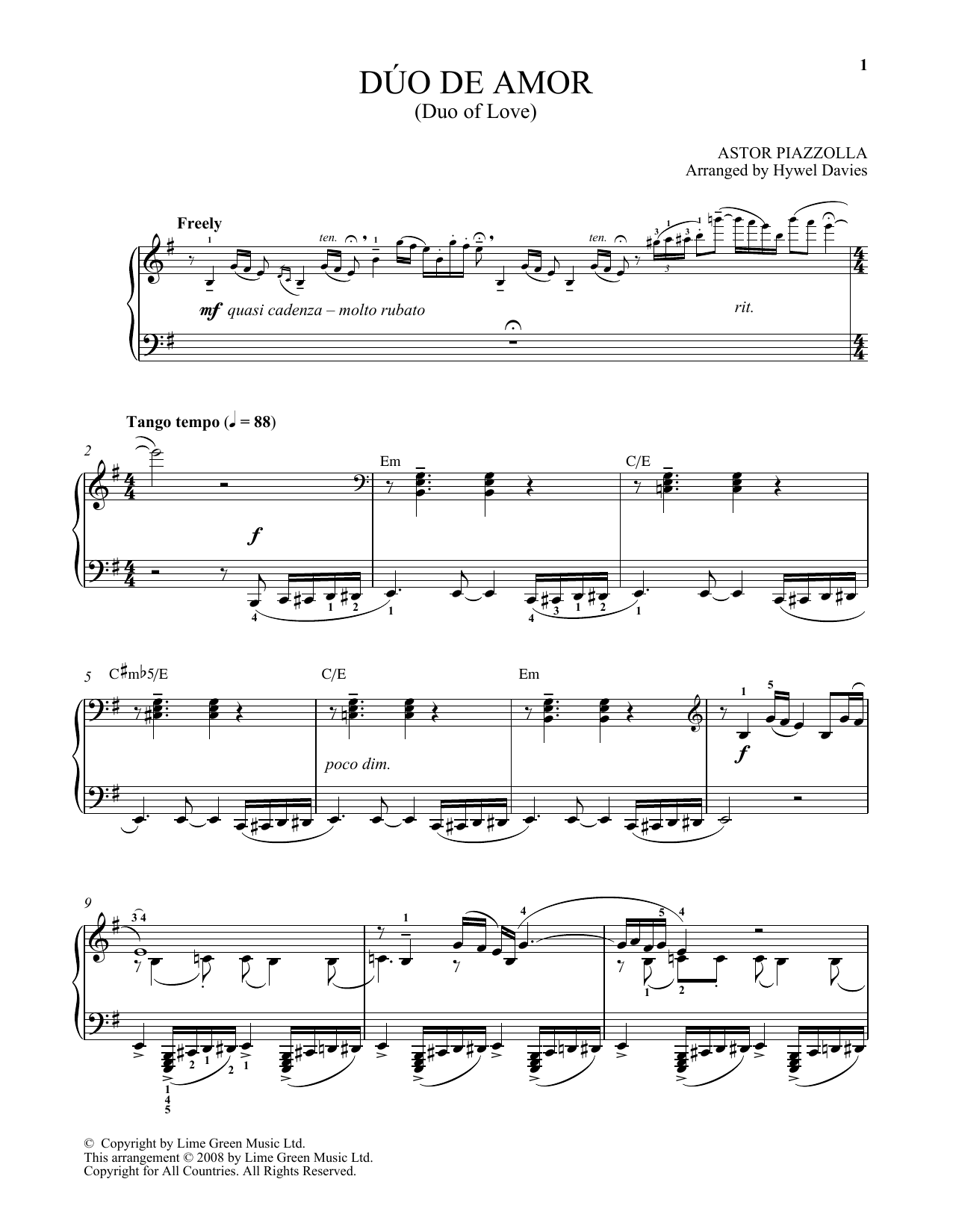 Astor Piazzolla Duo De Amor Sheet Music