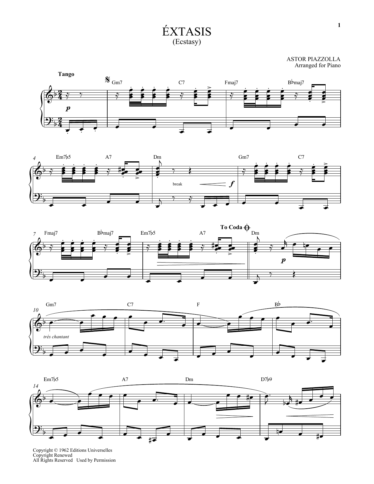 Astor Piazzolla Extasis Sheet Music