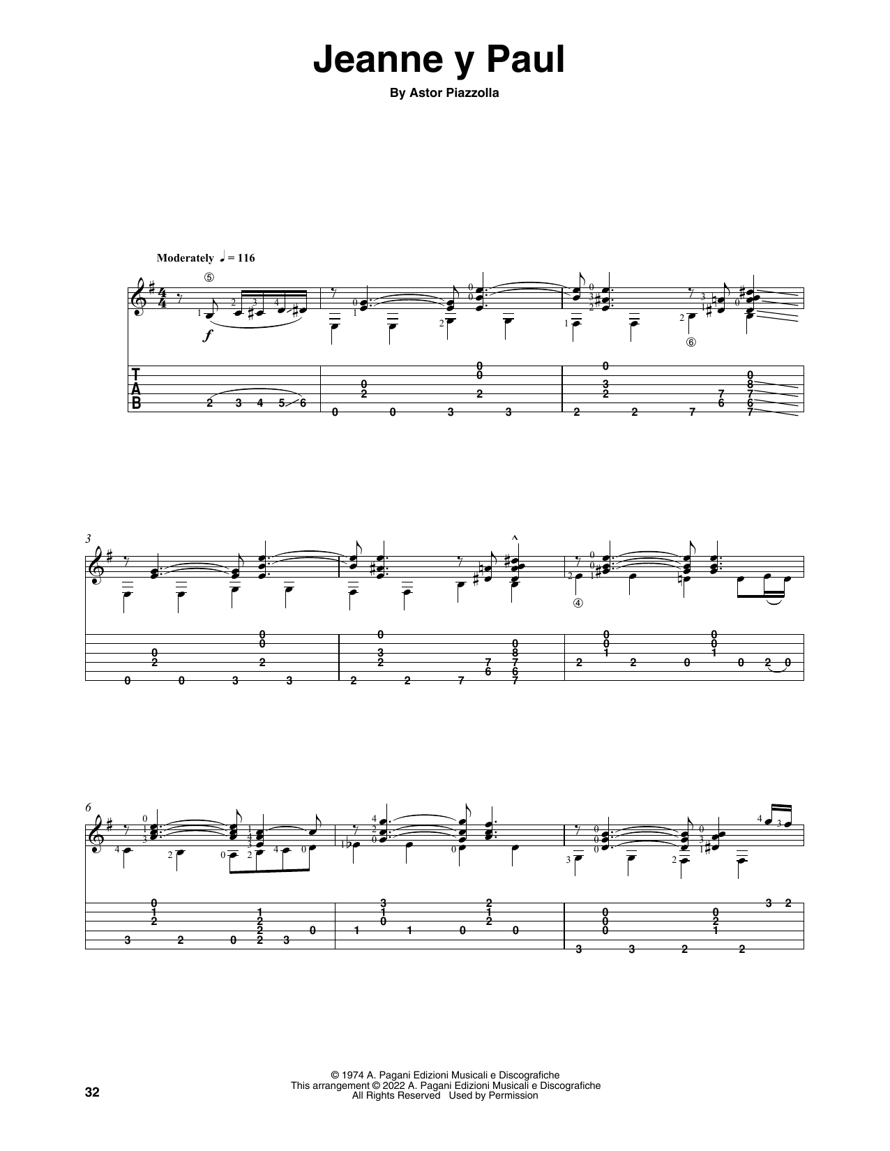 Astor Piazzolla Jeanne Y Paul (arr. Celil Refik Kaya) Sheet Music