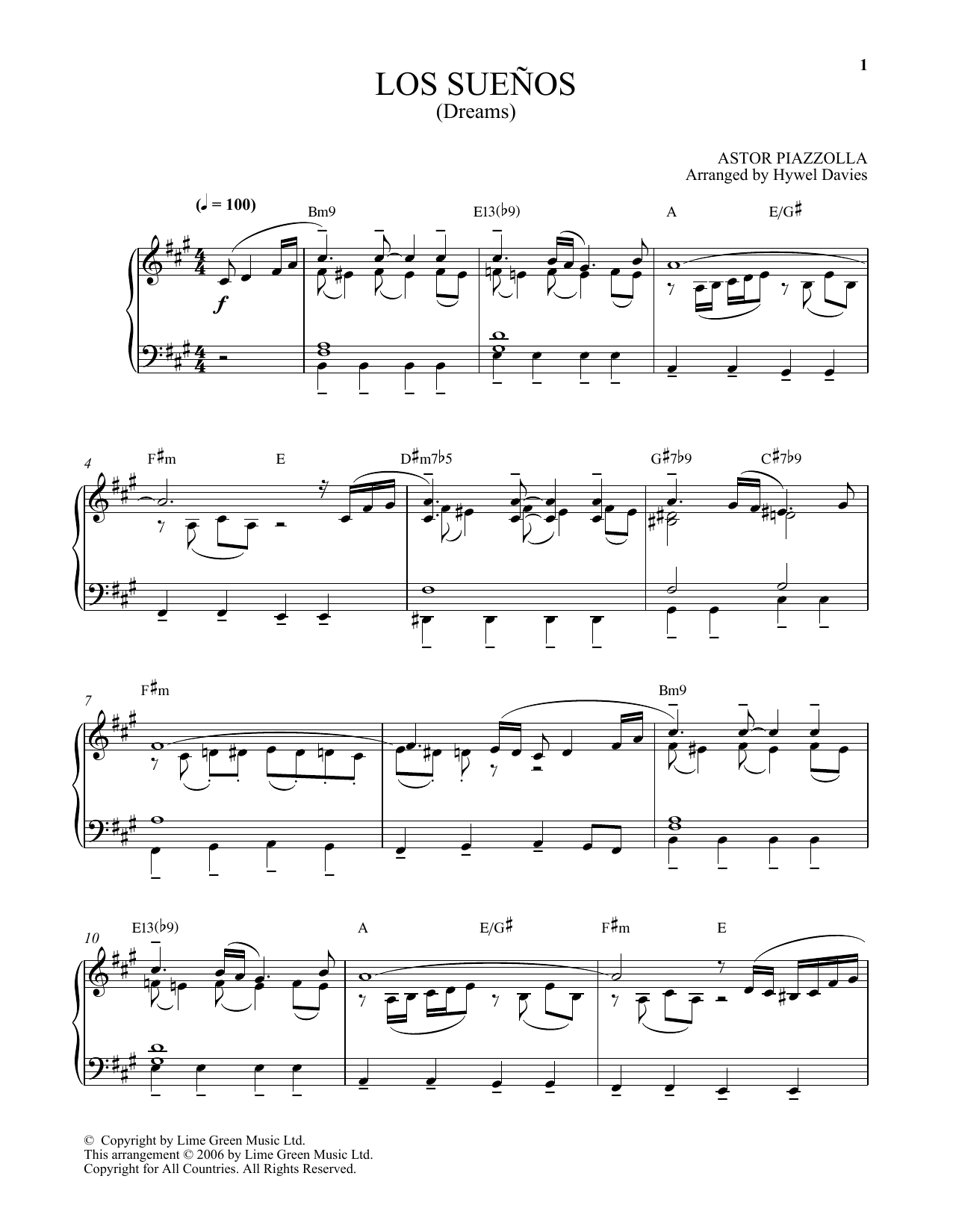 Astor Piazzolla Los Suenos Sheet Music