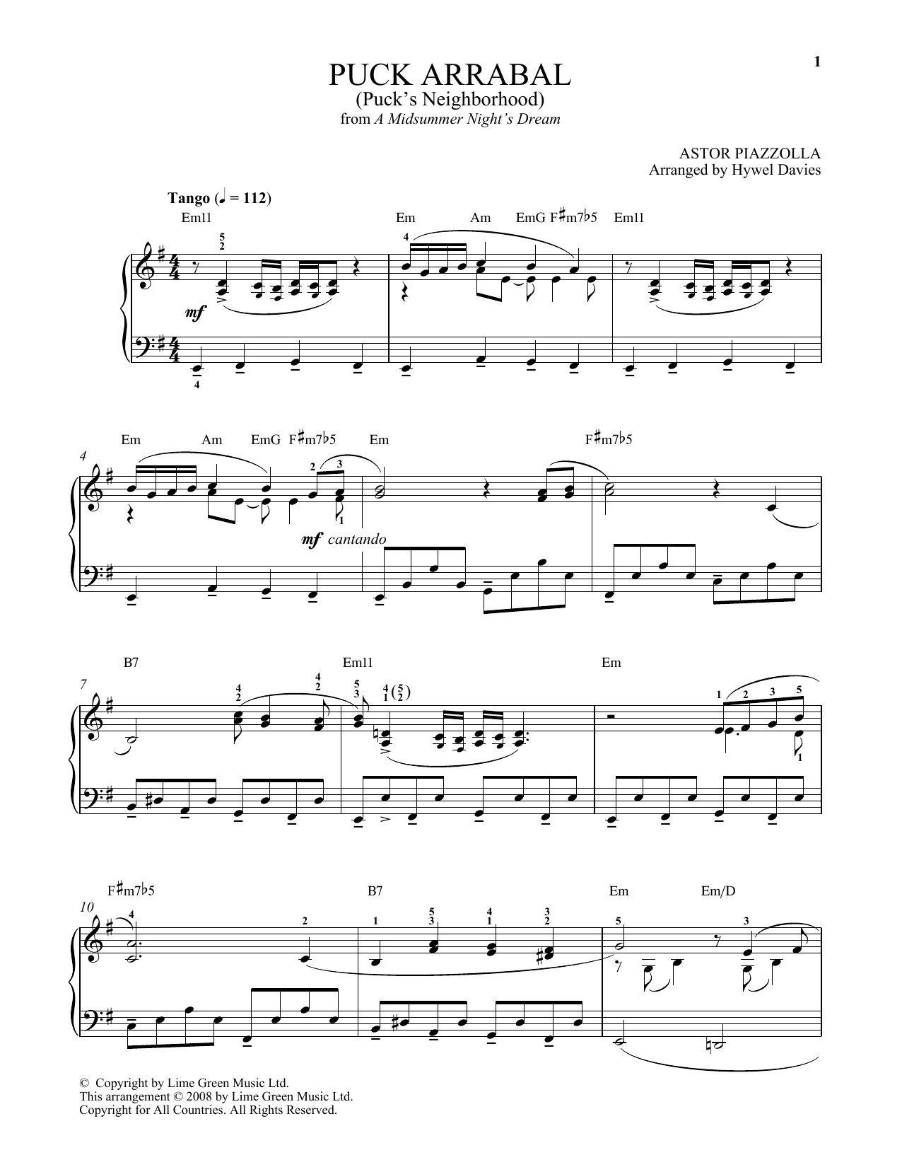 Astor Piazzolla Puck Arrabal Sheet Music