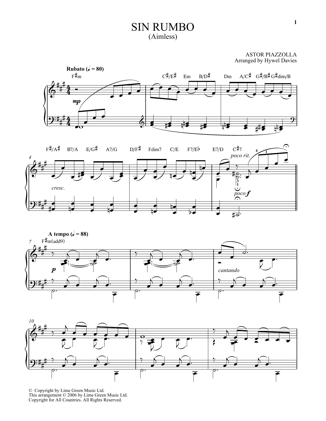 Astor Piazzolla Sin Rumbo Sheet Music