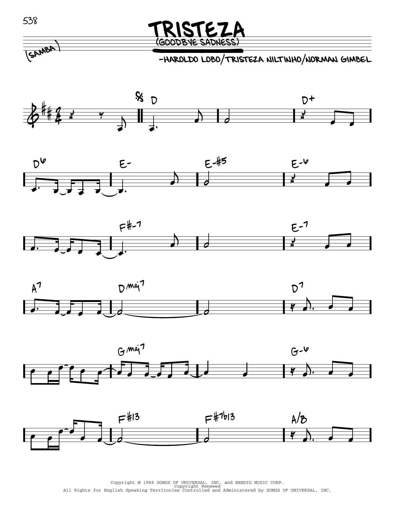 Astrud Gilberto Goodbye Sadness Sheet Music