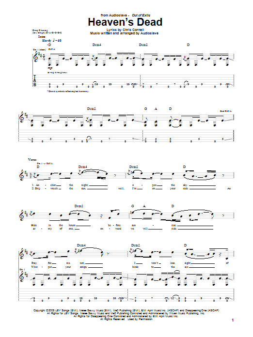 Audioslave Heaven's Dead Sheet Music