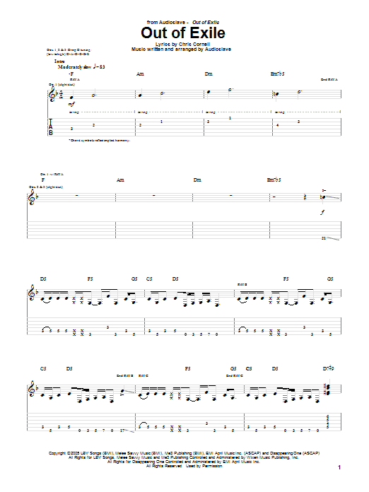 Audioslave Out Of Exile Sheet Music