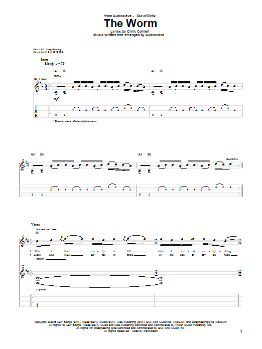Audioslave The Worm Sheet Music