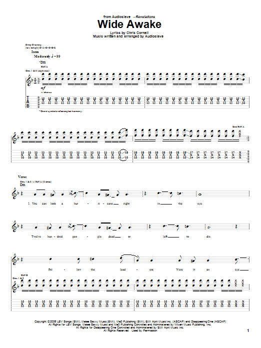 Audioslave Wide Awake Sheet Music
