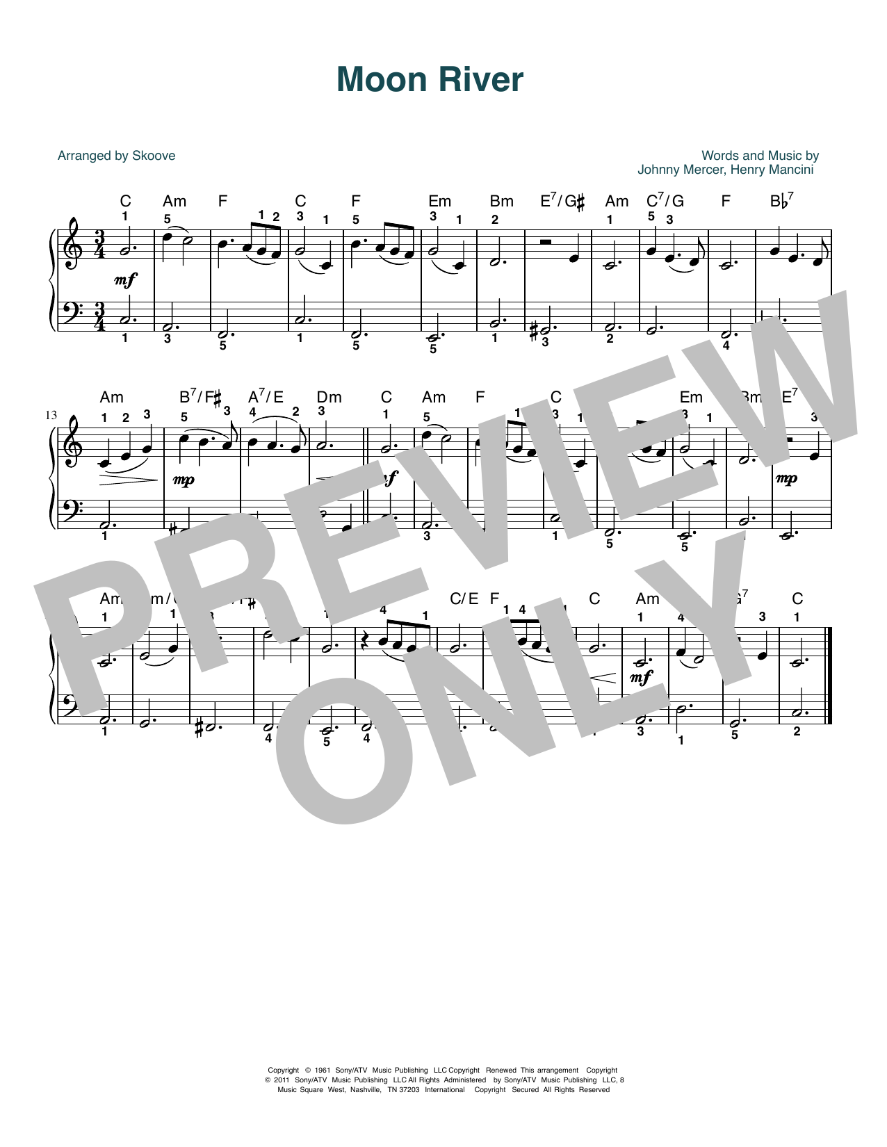 Audrey Hepburn Moon River (arr. Skoove) Sheet Music