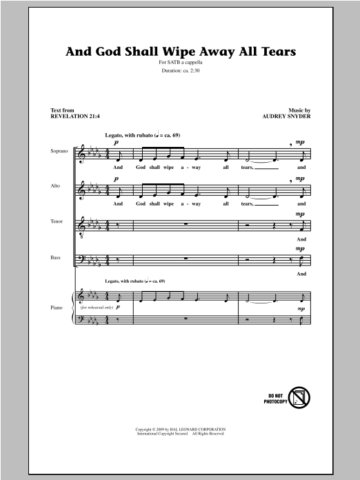 Audrey Snyder And God Shall Wipe Away All Tears Sheet Music