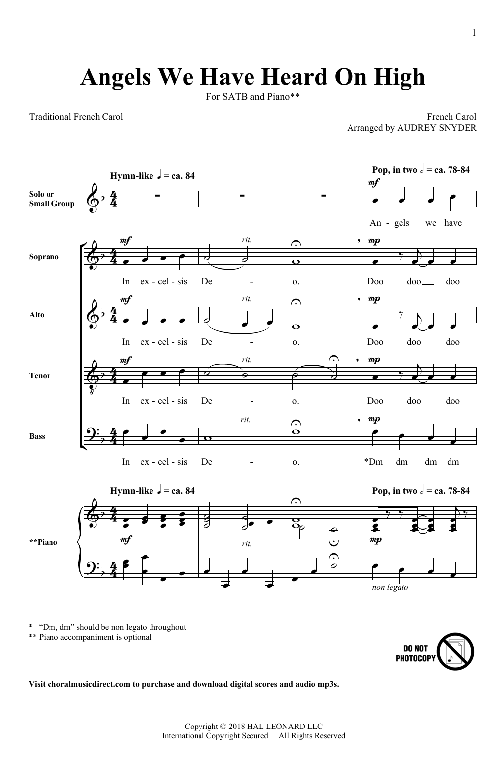 Audrey Snyder Angels We Have Heard On High Sheet Music