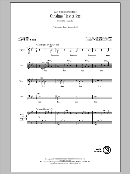 Audrey Snyder Christmas Time Is Here Sheet Music