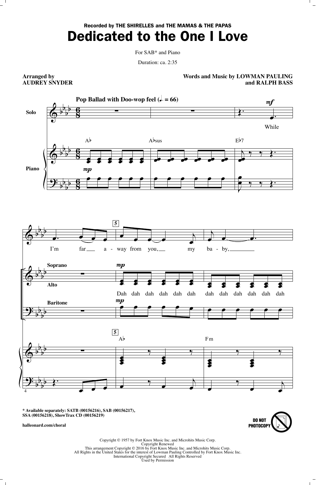 Audrey Snyder Dedicated To The One I Love Sheet Music