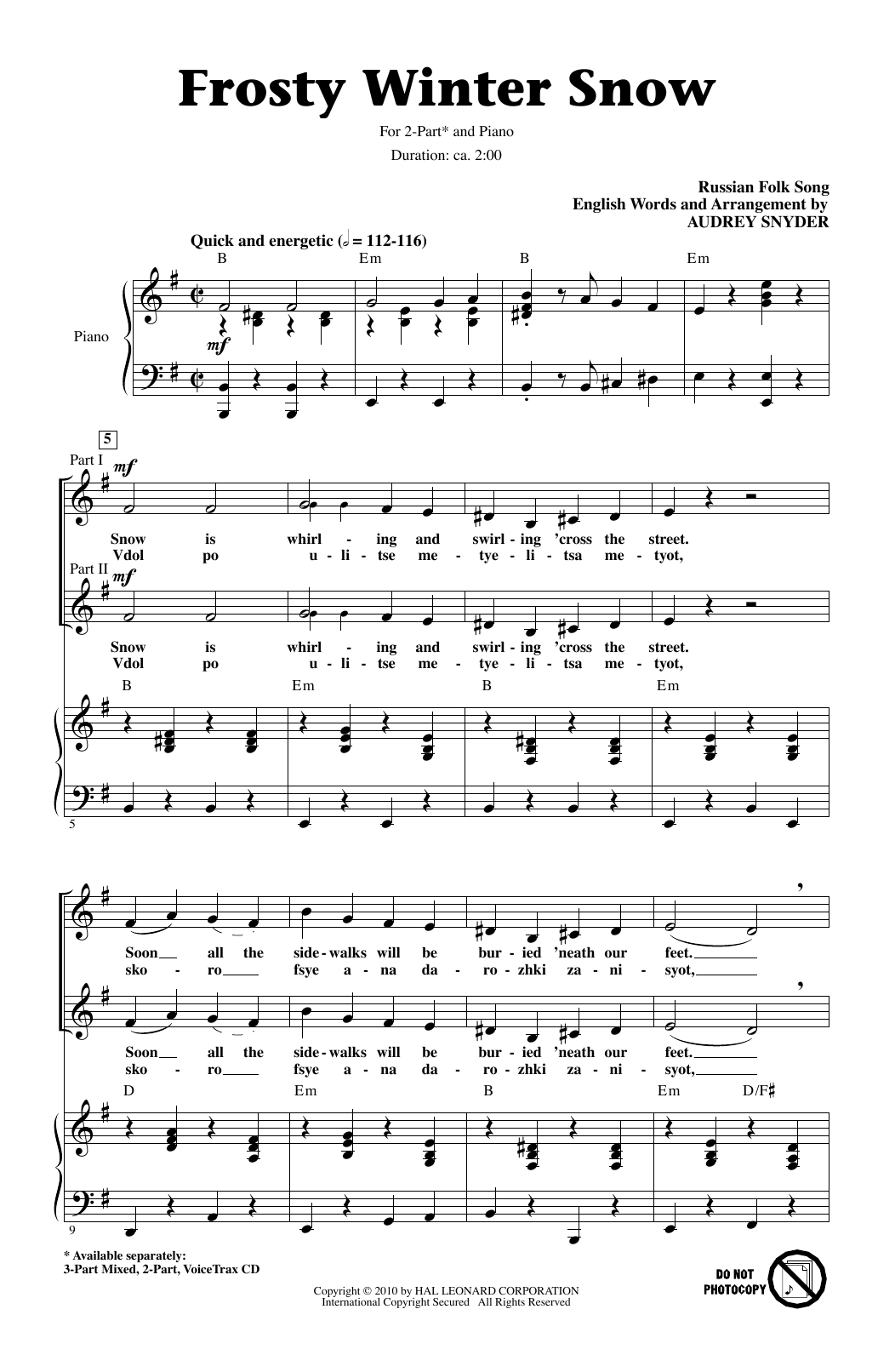 Audrey Snyder Frosty Winter Snow Sheet Music