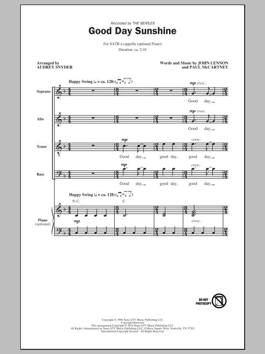 Audrey Snyder Good Day Sunshine Sheet Music